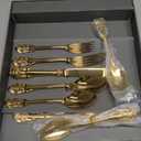KEAWELL Luxury 20 Pieces 18/10 Stainless Steel Flatware set, Service for 4, silver plated with gold accents, Fine Silverware set and Dishwasher Safe (Gold)