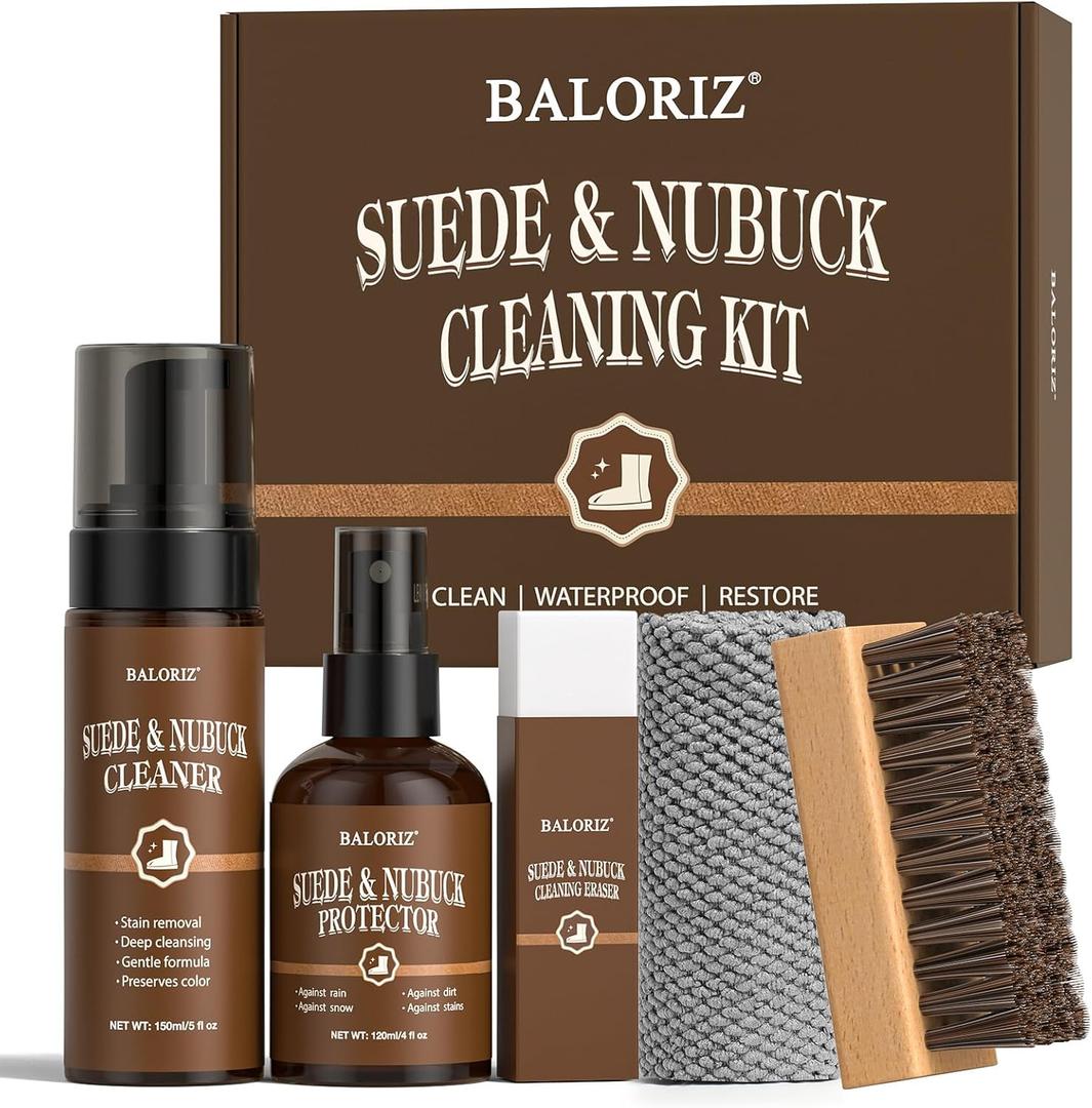 Suede & Nubuck Care Kit, 5-Piece Set with Cleaner, Protector, Suede Brush & Eraser Clean, Microfiber Cloth, Premium Care Kit Protect for Shoes, Boots, Uggs, Furniture, Jackets, Bags and Apparel