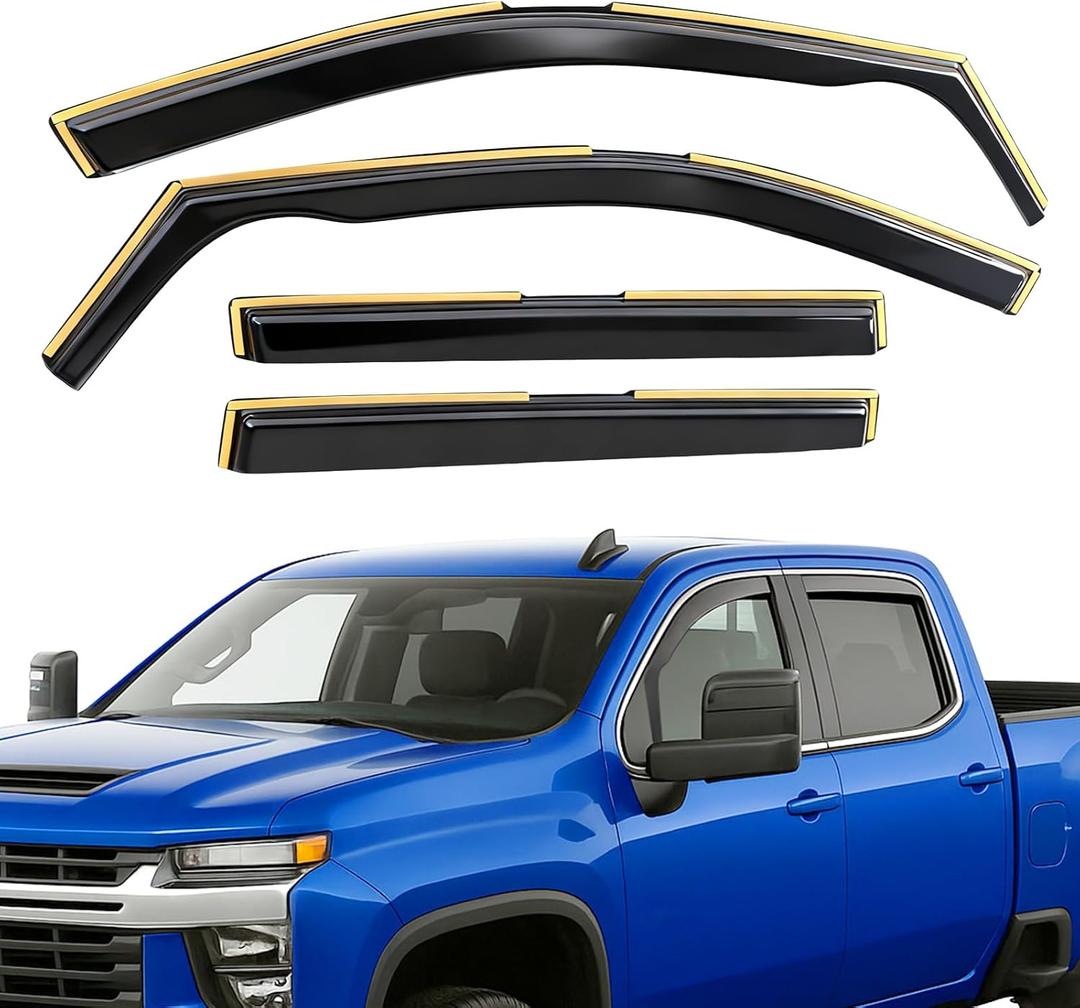 in-Channel Rain Guards Compatible with Chevrolet Silverado Crew Cab 2019-2025 Full Size Shatterproof Heavy-Duty Side Window Deflectors, Window Visor -Black, 4 PCS