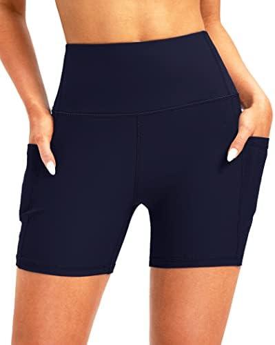 Soothfeel Women's High Waisted Swim Board Shorts 5 Inch UPF 50+ Tummy Control Bathing Suit Bottoms for Women with Pockets XXL