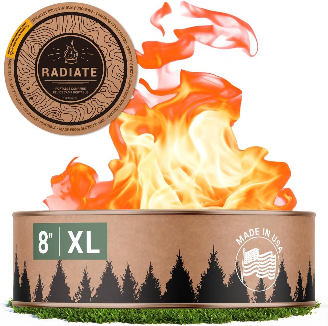 Radiate XL 8" Portable Campfire As Seen On Shark Tank - Up to 2 Hours of Burn Time - Reusable Travel Fire Pit for Camping, Patios & Beach Days - Portable Fire Pit - Made in USA (1 Pack)
