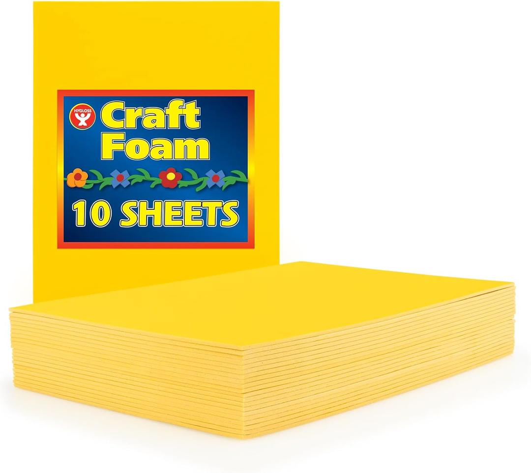 Hygloss Sheets Colorful Foam for DIY Arts & Craft, 12 x 18, Yellow, 10 Piece
