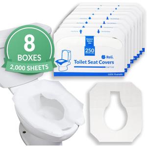 Reli. Toilet Seat Covers (2000 Pcs, 8 Packs of 250) | Disposable Toilet Seat Cover - Flushable - 14x16" (Half-Fold) | Paper Liners for Restroom, Bathroom, Travel, Camping, Kids Potty Training