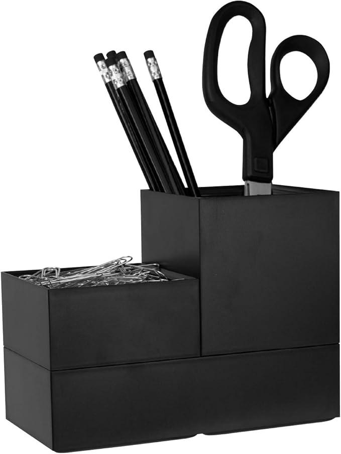 Bostitch Office Konnect Desk Organizer Accessory Tray & Storage Cup Bundle, Stacks for Desktop Storage,Makeup Organization, Black_ Missing One Part