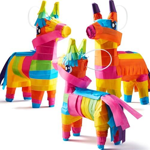 3 pcs Mini Donkey Pinatas 7"x5.5" Cinco De Mayo Rainbow Color for Fun Fiesta Taco Party Supplies, Luau Event Photo Props, Mexican Theme Decoration, Carnivals Festivals, Taco Tuesday Event