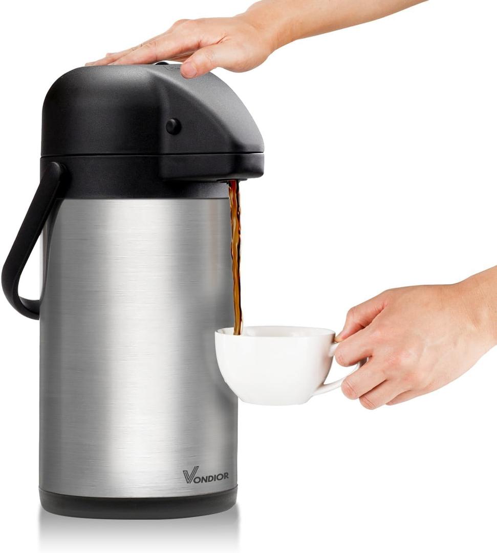64 Oz Airpot Coffee Dispenser with Pump, Insulated Thermal Coffee Carafe - Stainless Steel Hot Beverage Dispenser - Coffee Urn for Hot/Cold Water, Drink Dispenser for Parties (1 Pack)