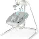 Ingenuity InLighten 5-Speed Baby Swing - Swivel Infant Seat, 5 Point Safety Harness, Nature Sounds, Lights - Van Elephant