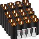 YOROXRG 24 Pack Halloween Decoration Flickering Flameless Candles, Battery Operated LED Pillar Candles with Remote Control and Timer.for Home Decor (D2.2 xH 5" 6" 7" Black)