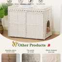 SETVSON Cat Litter Box Enclosure Furniture, Handwoven Rattan Hidden Litter Box with Mat, Large Space Cat House with 2 S-Shaped Hooks 30.3 x 18.3 x 24.4 Inches, Indoor for Living Room Apartment White