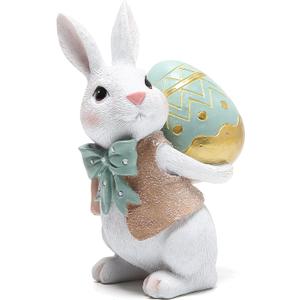 Hodao 5.5 Inch Polyresin Bunny Decorations Spring Easter Decors Figurines Tabletopper Decorations for Party Home Holiday Cute Rabbit Easter Gifts (Blue)