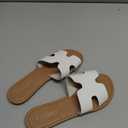FITORY Women's Comfortable Dressy Leather Flat Sandals - Stylish & Beautiful Summer Slides Size 6