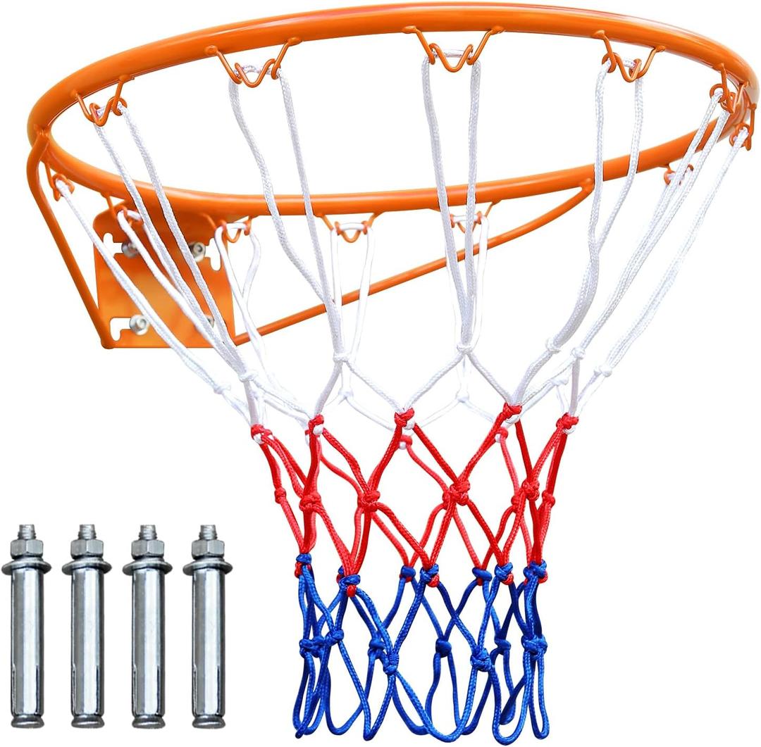 MIIUDGIG 18" Basketball Rim Replacement, Heavy Duty Basketball Goal Rim and Net, Universal Professional Solid Steel Backboard Rims Fits In-Ground &Wall-Mounted Basketball Hoops, Indoor/Outdoor(Orange)