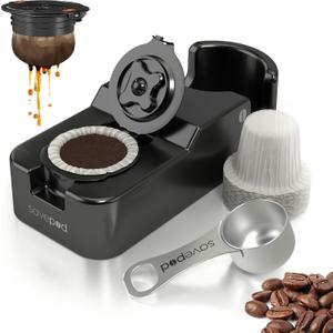 Savepod Coffee Pod Maker Lite Reusable Pod Maker Kit Includes Universal Ring, Stainless Steel Scoop, 50 Compostable Filters & Manual PodMaker for Keurig Coffee Maker, Easy Daily Coffee Refill