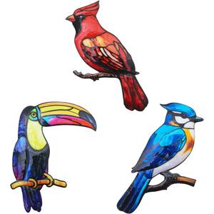 3 Pcs Metal Birds Wall Art Garden Decor, Cardinal Outdoor Wall Art Patio Fence Yard Decoration, 3D Colorful Birds Wall Hanging Sculpture for Garden Outside Livingroom