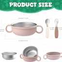 Stainless Steel Baby Bowls, 8.5fl Oz Kids Bowl with Anti-scald Removable Silicone Shell, BPA Free Baby Feeding Bowls with Fork Spoon for Snacks, Ice Cream, Cereal, Soup, Fruit (4 Colors)