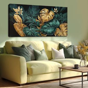 Green Gold Wall Decor Monstera deliciosa Wall Art for Living Room 24x48Inch