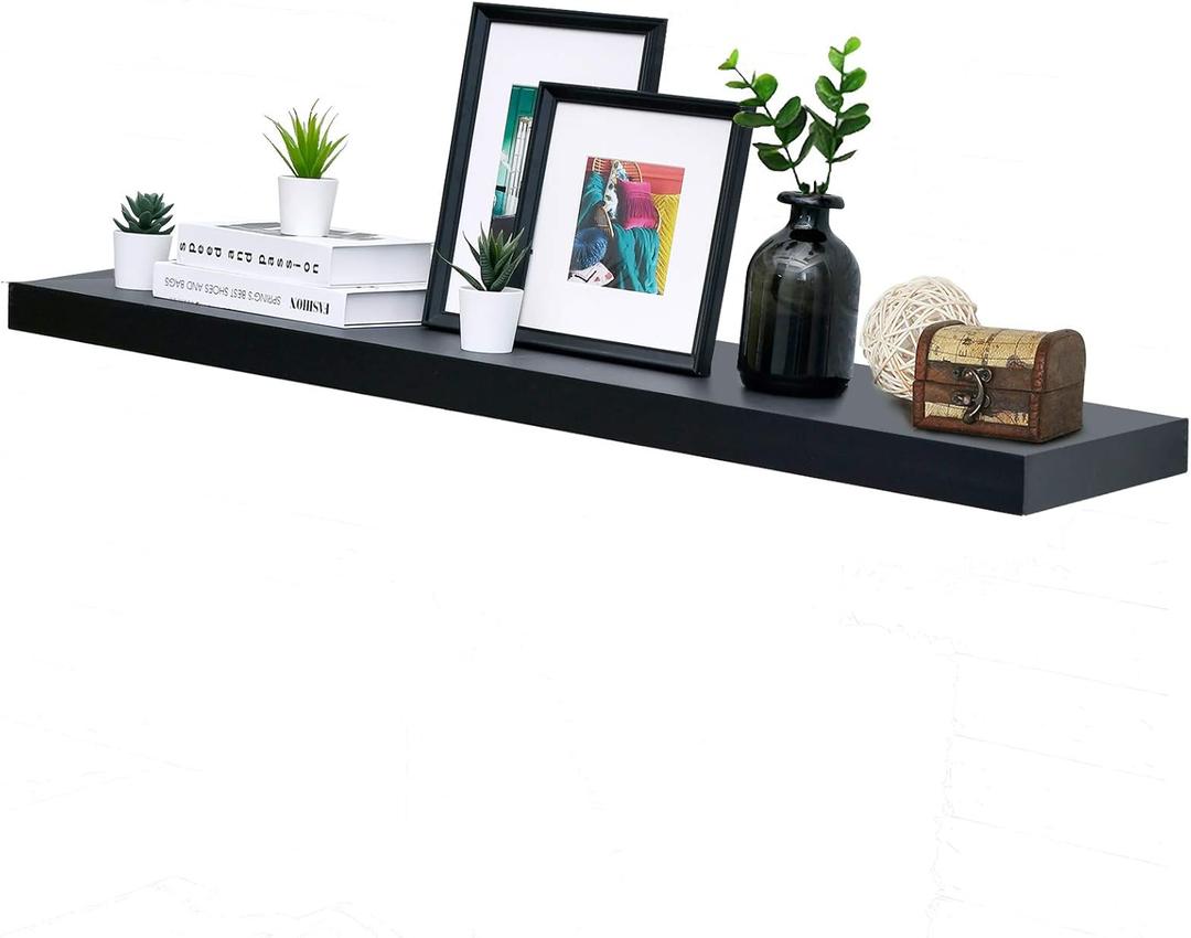 WELLAND 60 inch Black Mission Floating Shelves for Wall, Bathroom Wall Mount Shelves, Wood Modern Display Shelves, Book Shelves,for Bedroom,Living Room and Kitchen (59 7/8" x 9 1/4" x 2")