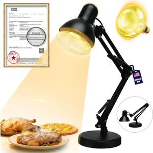 Portable Food Heat Lamp - [Foldable Design] [3S Quickly Heating] Food Warmer Light, Commercial Heat Lamp for Food, Catering Warming Lamp for Parties, Buffet, Pizza, Chocolate (Black)