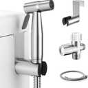 Handheld Bidet Sprayer for Toilet, Muslim Shower Water Jet Spray for Toilet, Bidet Faucet Cloth Diaper Sprayer for Baby Wash, Adjustable Water Pressure with Bidet Hose for Feminine Wash (1 SET, Brushed Nickel)