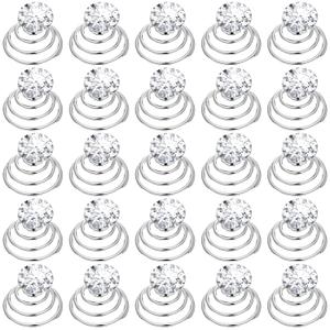 60 Pieces Rhinestone Crystal Twisters Spiral Set Twist Coil Bridal Rhinestone Gems Hair Pin Spiral Hair Pin Coil for Women Wedding Bridal Prom Party and Important Occasion with Clear Container(Silver)