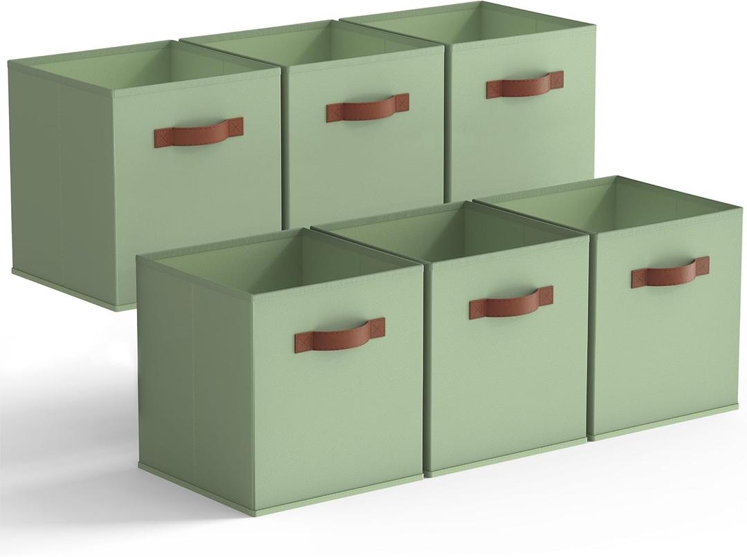 GRANNY SAYS 13 Inch Storage Cubes Organizer, Decorative Cube Storage Bins, Fabric Storage Bins with PU Handles, Collapsible Cubes Bins, Storage Cubes for Shelves, Closet, Sage Green, 6-Pack