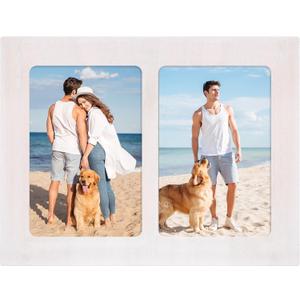 YESKAY 4x6 Picture Frame Collage  Double Picture Frames 4 x 6 Rustic White Wood Frame with Tempered Glass,2 Picture Frame 4 by 6 Wall Decor or Tabletop 1 Pack