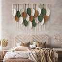 KHOYIME Large Macrame Wall Hanging Boho Woven Tapestry, Chic Home Decor Modern Bohemian Handmade Leaf Feather Wall Art Decorations for Apartment Dorm Living Room Bedroom Nursery Backdrop 39"W X 29.5"L
