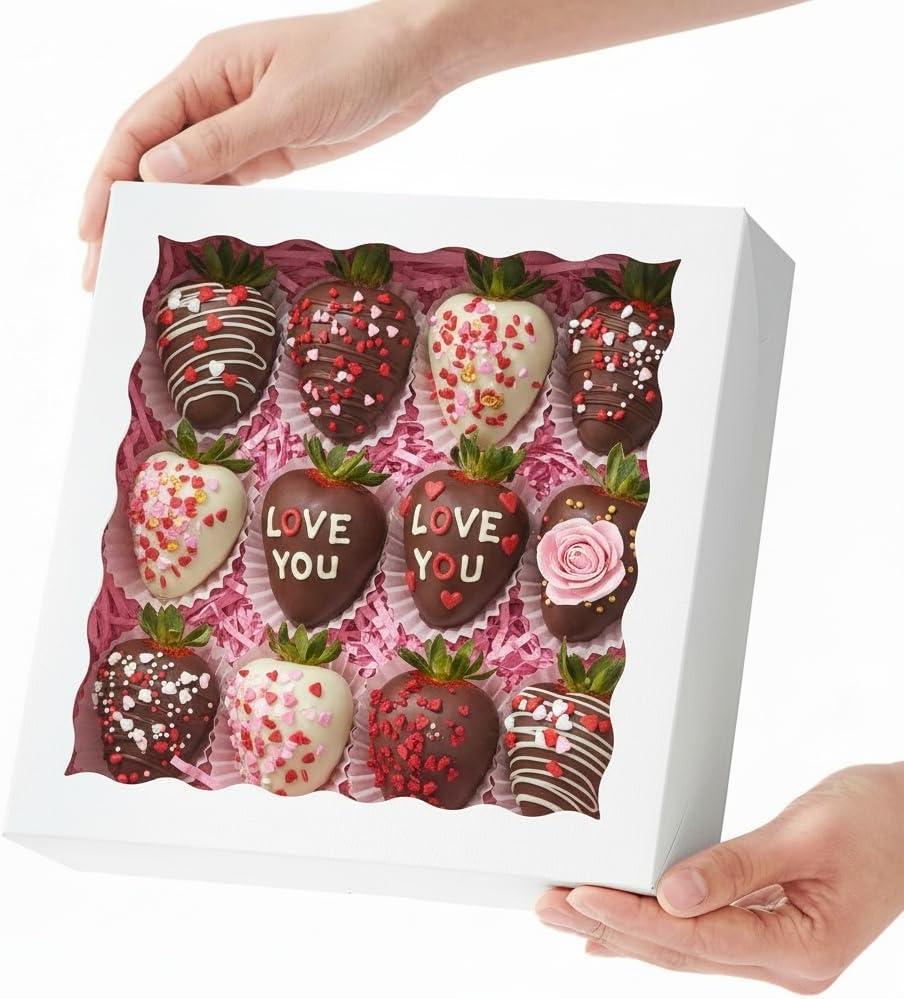 RomanticBaking 24pcs 10x10x2.5 Inches White Pie Boxes with Window - Perfect for Cookies, Chocolate Covered Strawberries, Cakesicles & More