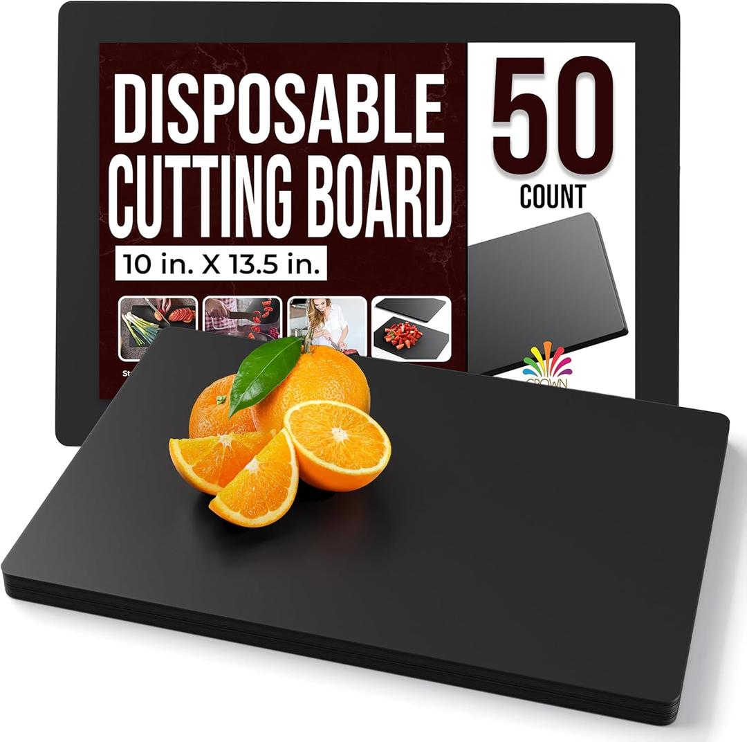 Disposable Cutting Boards for Kitchen 50 Count Black Cutting Board 10 Inch X 13.5 Inch Flexible Cutting Boards For Kitchen ~ Patent Pending ~ Recyclable Disposable Cutting Board Sheets By Crown (Medium 50 Count)