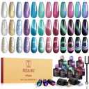 ROSALIND Cat Eye Gel Nail Polish with Magnet, 12 PCS Holographic Glitter Purple Blue Red Gel Polish Magnetic and Swirl Shell Thread Effect Sparkle Nail Polish Cateye Gifts for Women