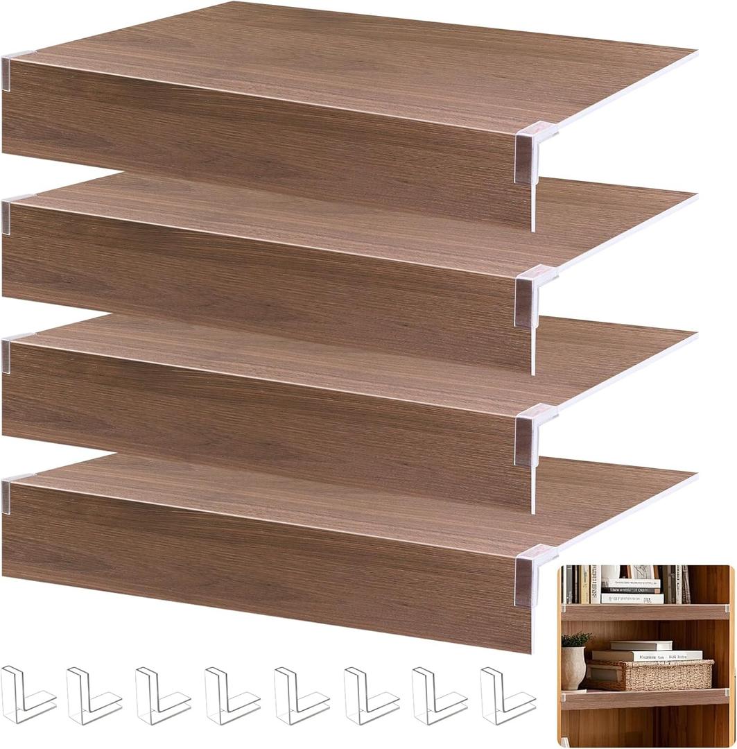 FONUNO Wire Rack Covers for Pantry Shelf Covers for Wire Shelving Liners Removable 4 Pack with Holders for Closet Pantry Kitchen Bathroom Office Store, 24 x 12 Inch, Walnut Brown Wood Color