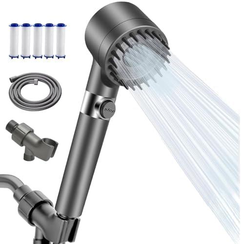 Feelso with Handheld & Filter, 3 Spray Modes, 5 Replacement Filters, Hydro Jet Power Wash for Hard Water, On/Off Switch & Pet Bathing Showerheads, Water Saving, Easy Installation
