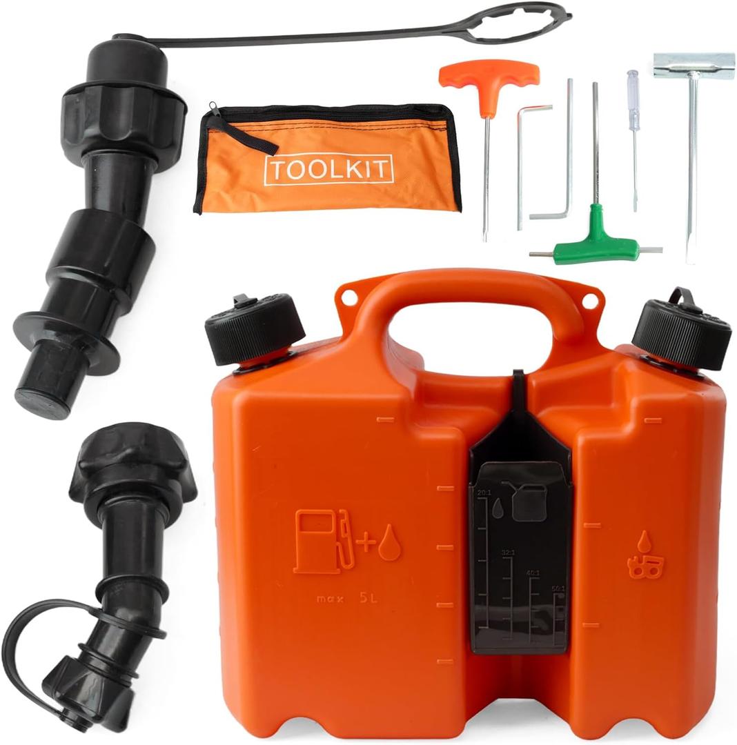 00008810113 Fuel Container Compatible with Stihl Chainsaw 0000 881 0113 Fuel & Chain Oil 5L + 2L Combination Drum w/2 Spill Proof Smart Control Spout Nozzles Orange