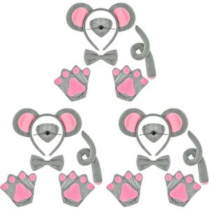 Mototo Mouse Costume Accessory Set, 3 Blind Mice Ears Headband Tail Nose Bow Tie and Glove, Rat Costume Accessories for Student School Stage Halloween Christmas Animal Party Cosplay