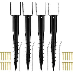 Premium No Dig Ground Anchor Black U-Model Screw in Post Stake 27" Long Anchor Fits Full Sized 4"x4" Posts, Great for Mailbox Posts and Fence Posts, 4-Pack
