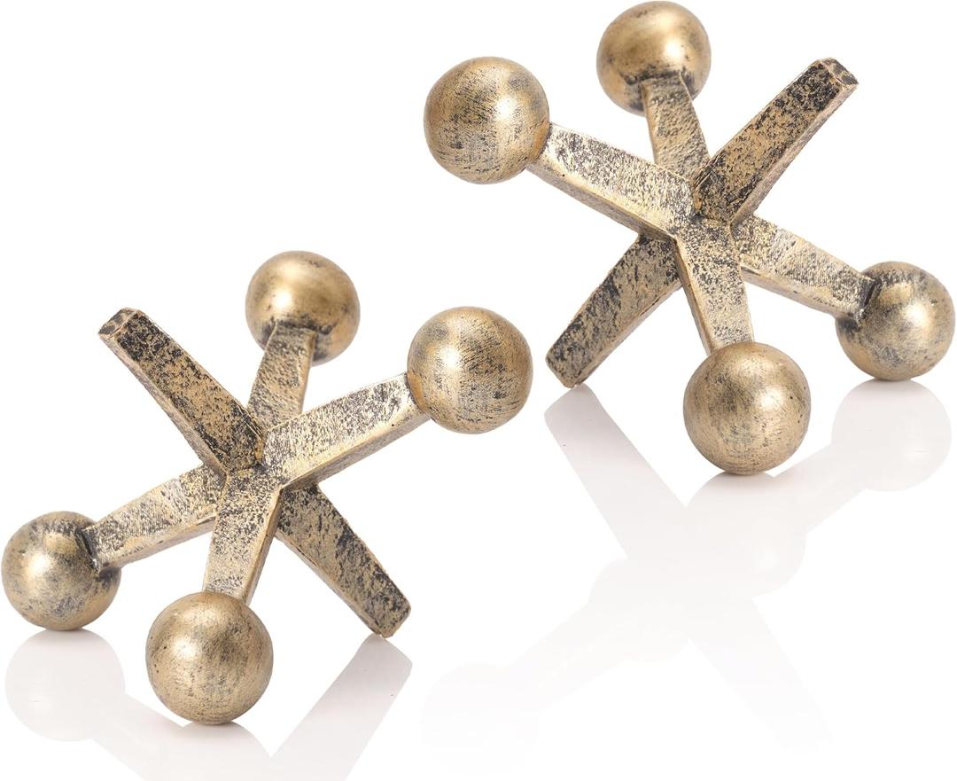 Retro Jack Knick Knacks Vintage Gold Accent Decor Set of 2 Small Antique Decorative Objects for Home Bedroom Office Shelf Desk Table Bookshelf Eclectic Home Decor