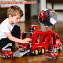 KIZONLY Fire Truck Toys for Toddler 1-3 3-5, 5-in-1 Fire Car Carrier Vehicle Set for Girls 1 2 3 4 5 6 Years Old, Transport Car with Light Sound, Birthdays Gifts for Kids Girls Aged 3-9