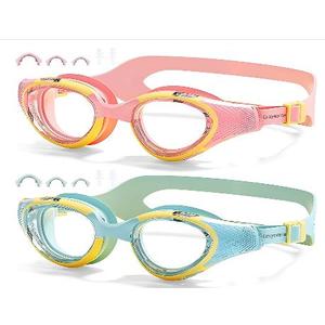 Kid Swim Goggles 2 Packs - Anti-Fog UV Protection for Kids Girls Boys Teens for Indoor &Outdoor Swimming (Pink and Green-1)