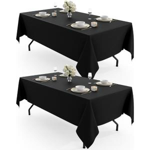 Pureegg Durable Table Cloth 60" x 102" - Reusable Polyester Black Tablecloths for Rectangle Tables, Washable Fabric Table Cover for Holiday Party, Dinner, Wedding & Baby Shower, 2 Packs