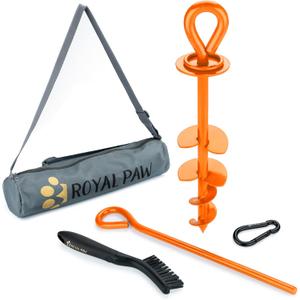 ROYAL-PAW Dog Tie Out Stake - for Large Dogs up to 210 lbs - Heavy Duty Dog Stake for Yard, Beach & Camping Outside - Best in Ground Anchor for a Dog Cable, Leash, Lead Tether (1, Royal Orange)
