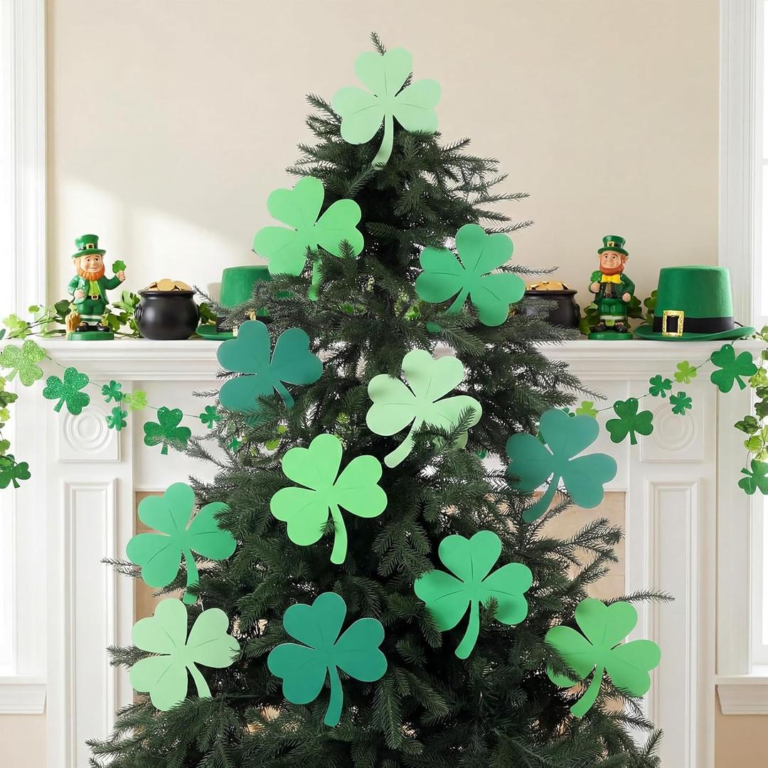 Kathfly 12 Pcs 8 Inches St. Patrick's Day Decorations Tree Picks Extra Large Shamrocks Tree Ornaments Plastic Clover Irish Decorations for St. Patricks Day Party Spring Decor Gifts