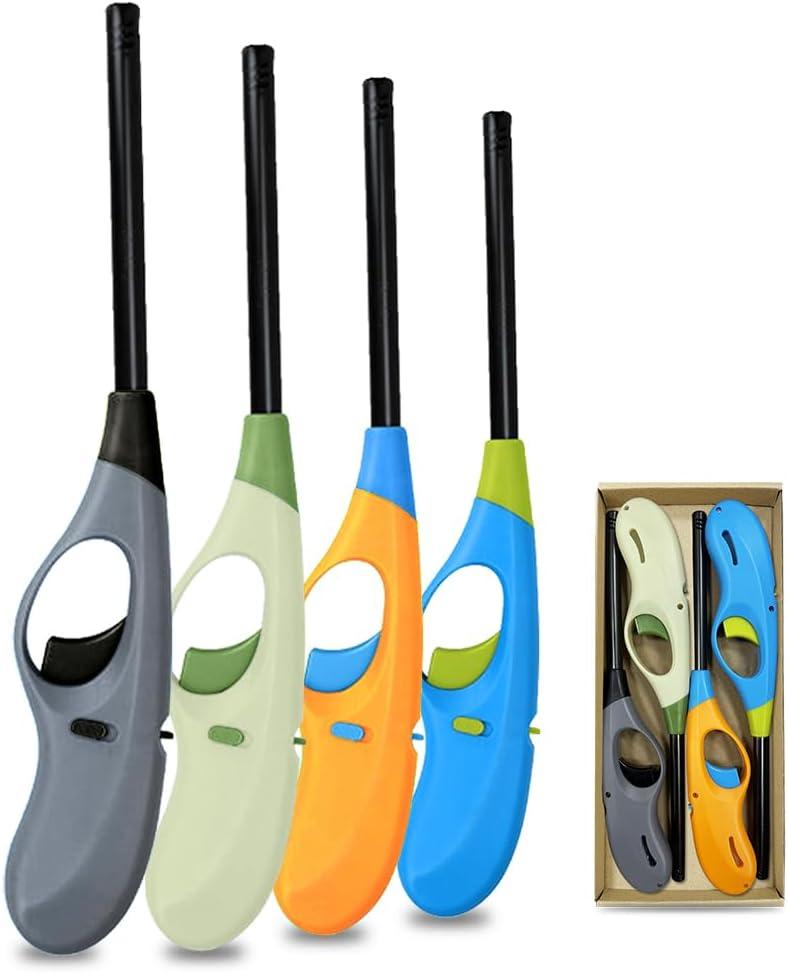 Candle Lighter, 4PCS Long Refillable Butane Lighter for Candle Grill Fireplace(No Fuel) (Blue)