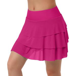 beroy Women's Swim Skirts Skorts Mesh Layered Ruffle Tummy Control Skirt Boxer Liner Bathing Suit Swimsuit Bottoms Pockets, S