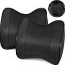 SCEDREAM 2 Pack Car Neck Pillow, Softness Leather Car Headrest Pillow, 100% Memory Foam and Breathable Removable Cover, Neck Support Head Pillow for Ergonomic Design (Black)