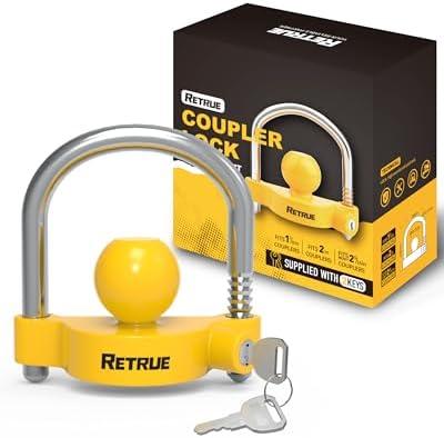 RETRUE Universal Coupler Lock Trailer Locks Ball Hitch Trailer Hitch Lock Adjustable Security Heavy-Duty Steel Fits 1-7/8 Inch, 2 Inch, 2-5/16 Inch Couplers, Bright Yellow, Light Weight RETRUE Universal Coupler Lock Trailer Locks Ball Hitch Trailer Hitch Lock Adjustable Security Heavy-Duty Steel Fits 1-7/8 Inch, 2 Inch, 2-5/16 Inch Couplers, Bright Yellow, Light Weight