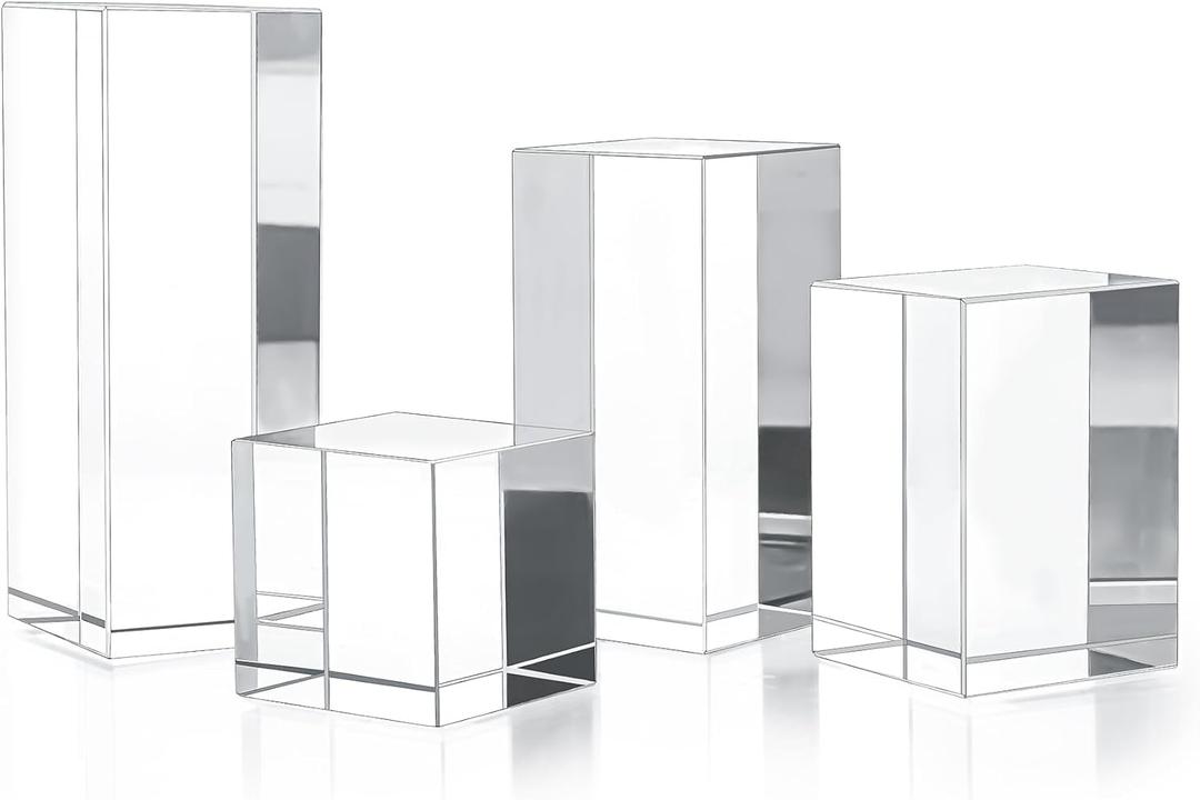 Clear Polished Glass Cube Photo Props, Transparent Solid Glass Display Blocks for Photography Boutique Jewelry Cosmetic Crafts Closet Show, 4 Pcs (Transparent Cube)