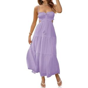 Fisoew Women's Spaghetti Strap Maxi Dress Summer Sleeveless Side Cut Out Dress Casual Boho Backless Flowy Long Dresses L