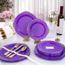 Realluck 350 PCS Purple and Gold Plastic Plates, Plastic Dinnerware Set for 50 Guests, 100 Disposable Plates, 150 Silverwares, 50 Cups, 50 Napkins for Party, Wedding, Graduation