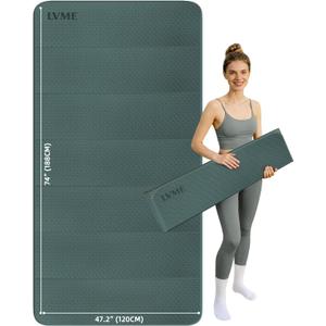 Large Yoga Mat, 74"x47.2" Extra Wide & Long Foldable Yoga Mat, 0.4" Thick Folding Yoga Mat, 2-Person Workout Mat for Home Gym, Extra Large Non-Slip Fitness Mat for HIIT, Yoga, Stretching, Portable Design for Easy Storage (Deep green+Gray)