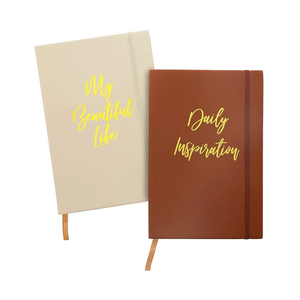Paper Junkie 2 Pack Inspirational Faux Leather Notebook Journal, Kraft Lined Pages, 5.4x8.3